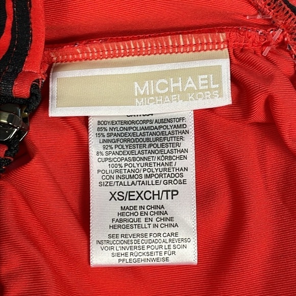 New MICHAEL Michael Kors Zebra Zip Back Bandeau Swim Bikini Top Red Black XS - Picture 10 of 11